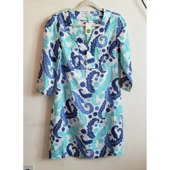 Boden Dresses & Skirts - Boden Linen Shift Dress Sz US 6L Green Blue Paisley 3/4 Sleeves Unlined …